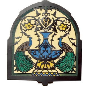 Peacocks by fountain. Metal Art Mural